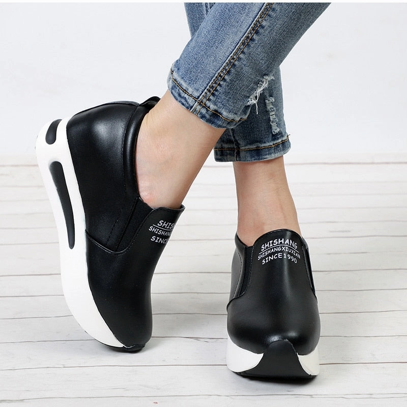 Women's Creepers Autumn Casual Slip Platform Wedge Heel Fashion Elastic Band Footwear Velvet Dress Loafers