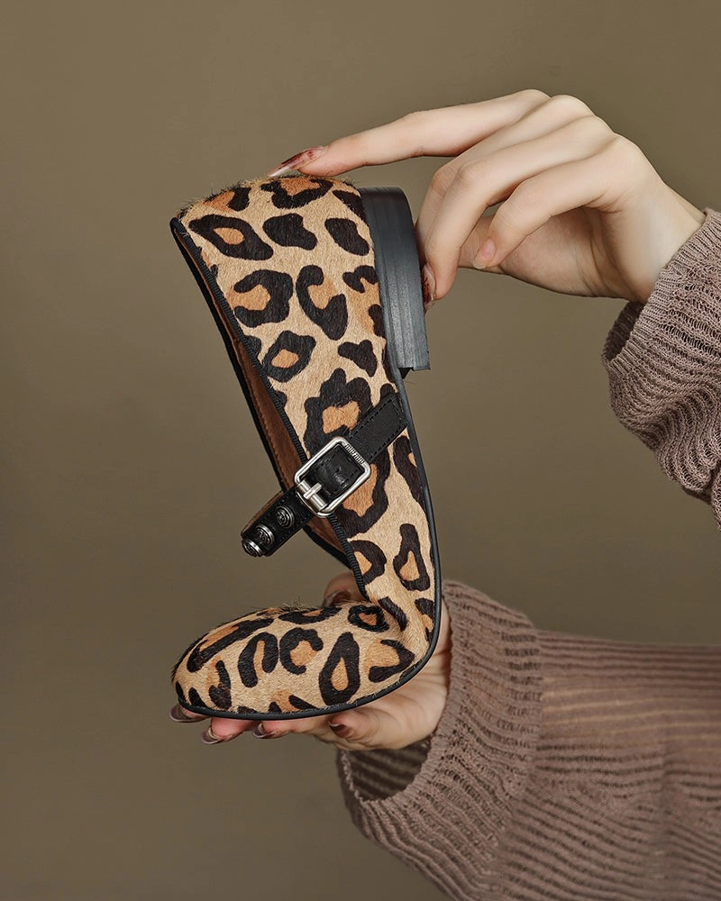 Franco Sarto Carolynn Loafers Vintage Leopard Print Mary Jane Ballerina Ballet Flats with Straps