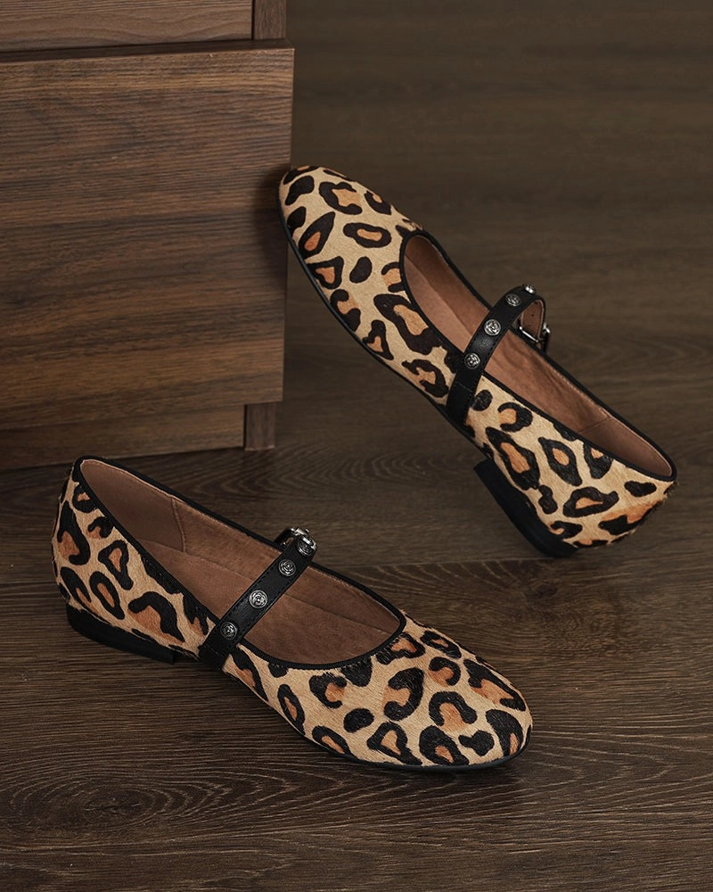 Merrell Loafers Vintage Leopard Print Mary Jane Ballerina Ballet Flats with Straps
