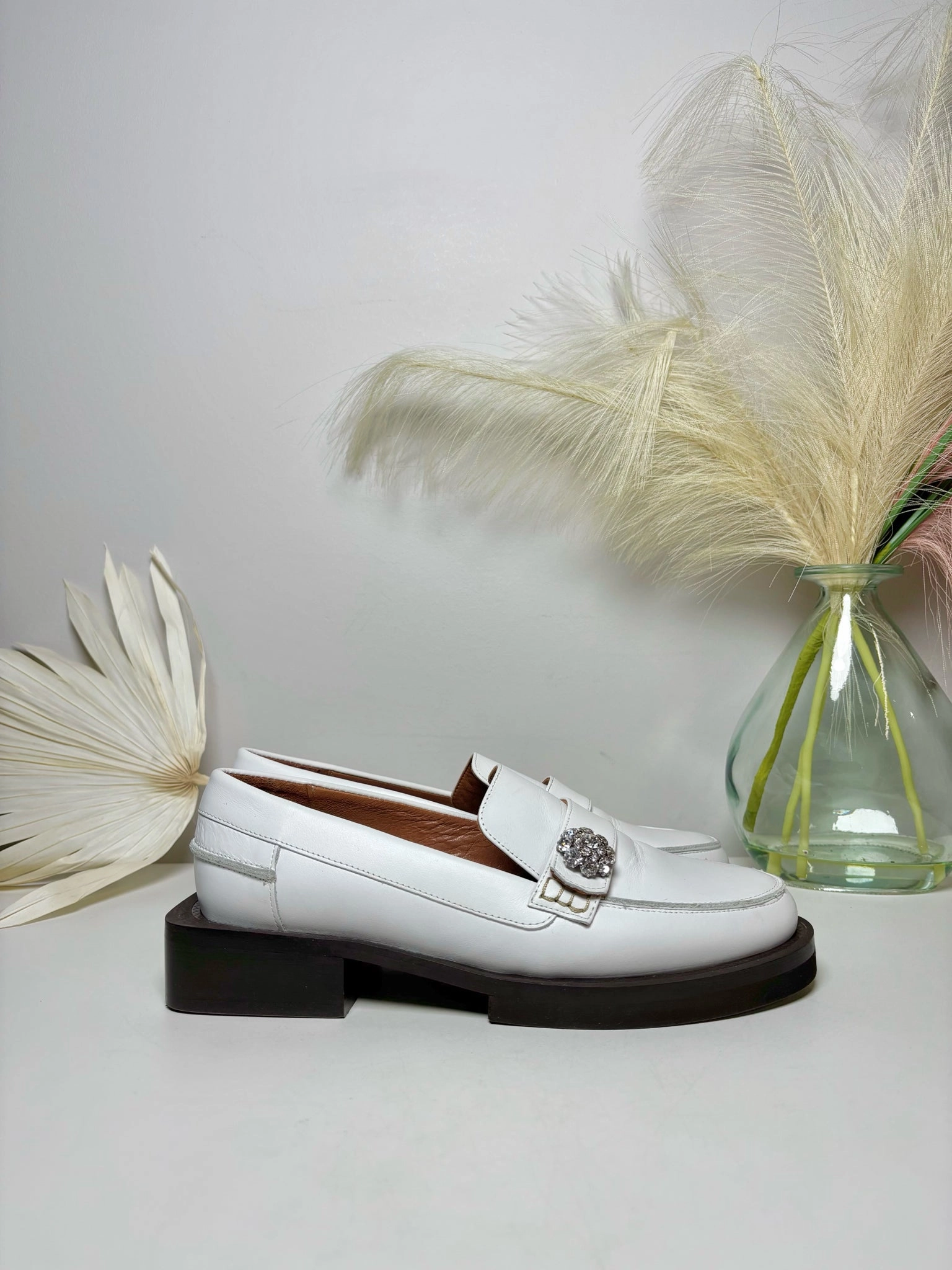 Loafers Steel Toe W Shoe Size 8 Ganni White Leather Cowhide NWOT Loafers