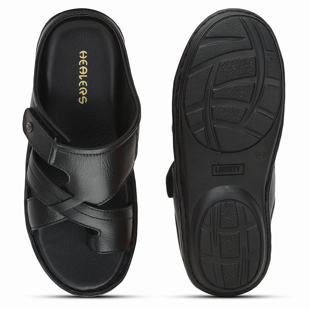 Indoor Slippers Winter Healers Formal Thong For Men (Black) ER-52 By Liberty