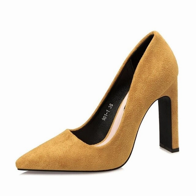 Thick Heels Suede Women Shoes Woman High Heel Square Casual Summer Slip-on Shoes