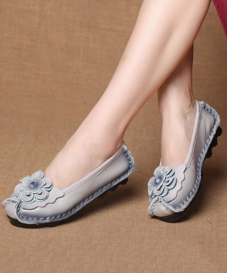 Shoe Cushions For Flat Feet Women Navy Faux Leather Flower Splicing Flat Feet Shoes