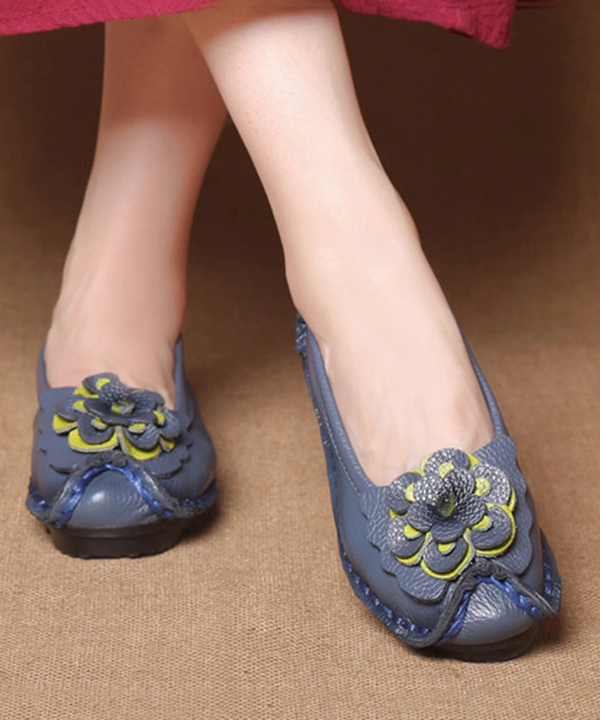 Mountain Biking Shoes For Flat Pedals Women Navy Faux Leather Flower Splicing Flat Feet Shoes
