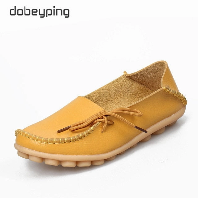 Boat Shoes Or Loafers New Moccasins Women Flats 2019 Autumn Woman Loafers Genuine Leather Female Shoes Slip On Ballet Bowtie Women's Shoe Size 35-44