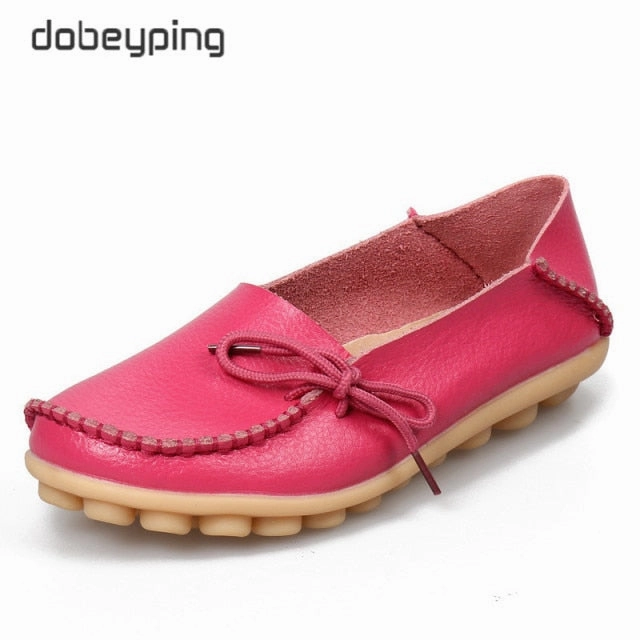 New Moccasins Women Flats 2019 Autumn Woman Loafers Genuine Leather Female Shoes Slip On Ballet Bowtie Women's Shoe Size 35-44 Drivers Loafers