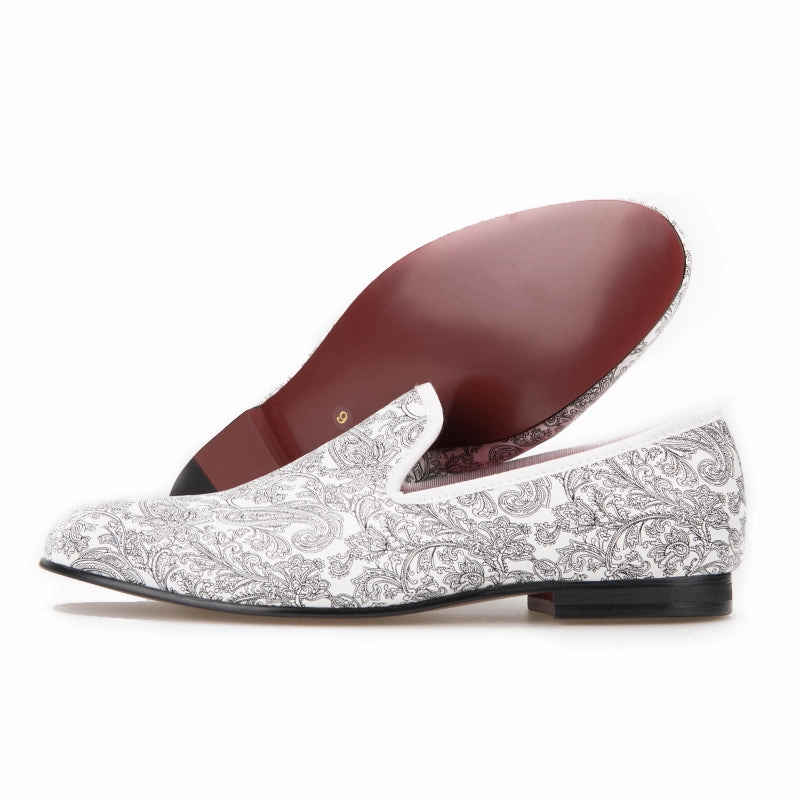 OneDrop Handmade Paisley Prints Men Dress Shoes White Slipper Wedding Party And Prom Loafers Best Gym Shoes