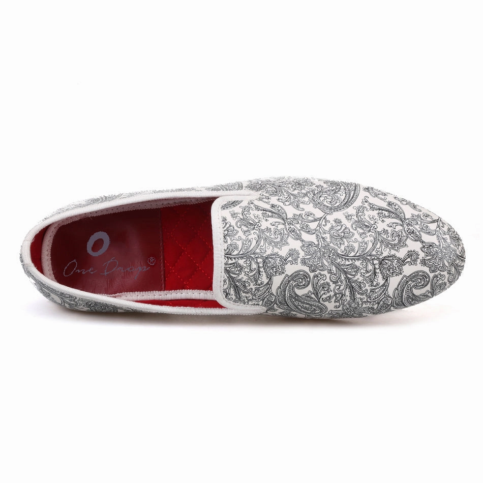 OneDrop Handmade Paisley Prints Men Dress Shoes White Slipper Wedding Party And Prom Loafers Most Comfortable Shoes For Nurses With Feet