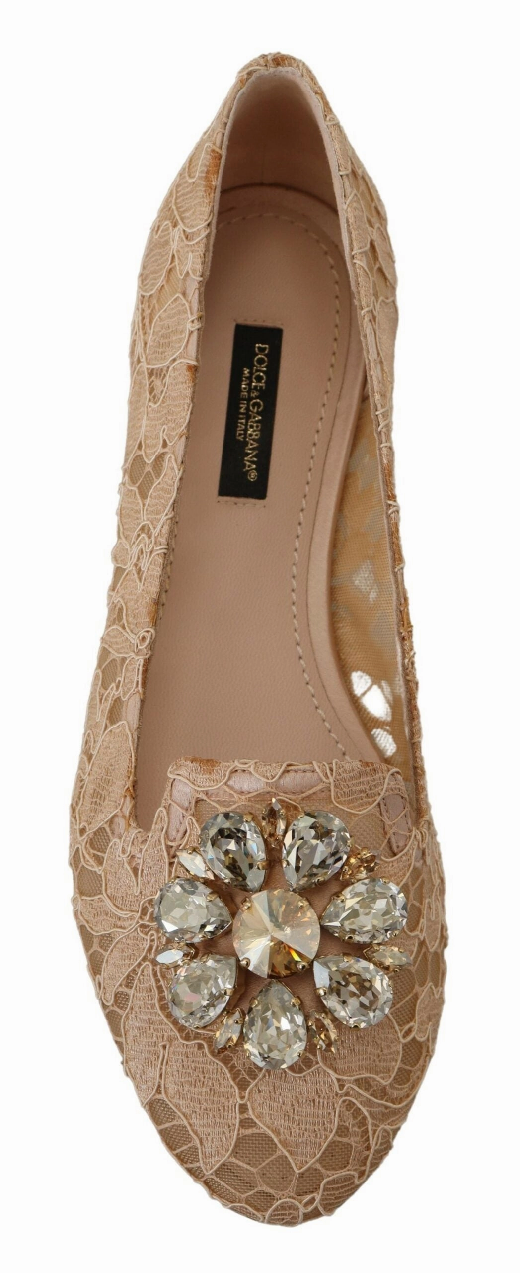 Dolce & Gabbana Beige Taormina Lace Crystals Ballet Flats Shoes Kohls Flats Shoes