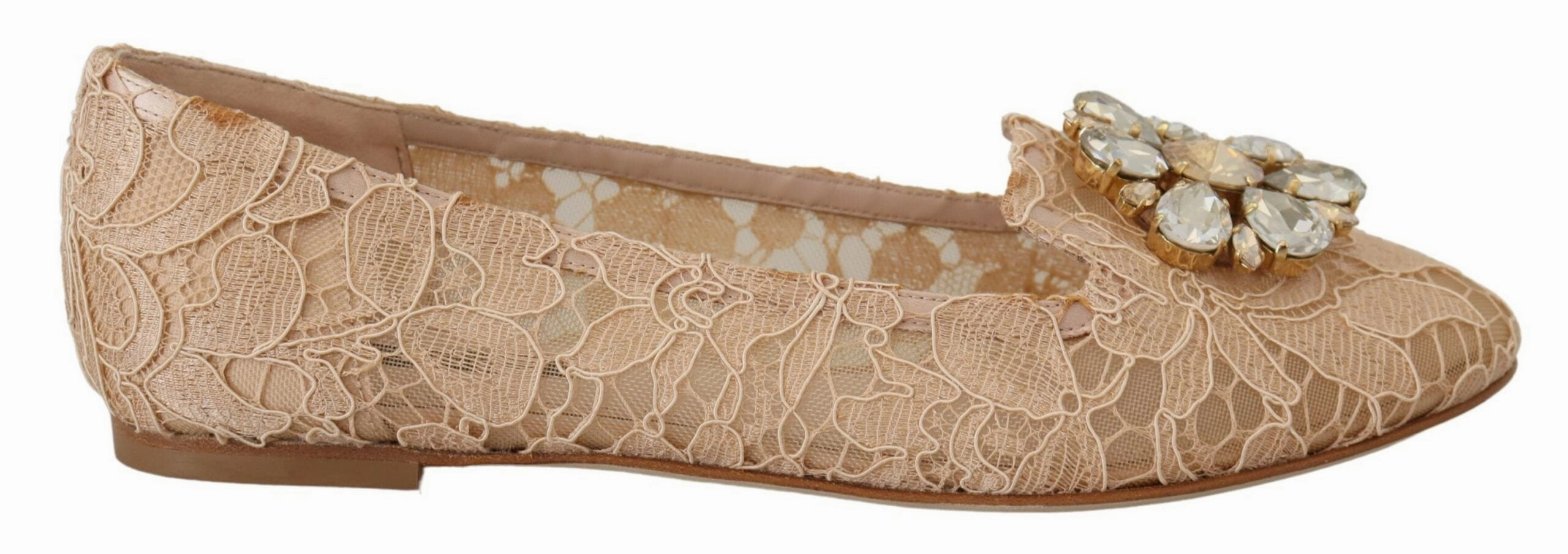 Feather Flat Shoes Dolce & Gabbana Beige Taormina Lace Crystals Ballet Flats Shoes
