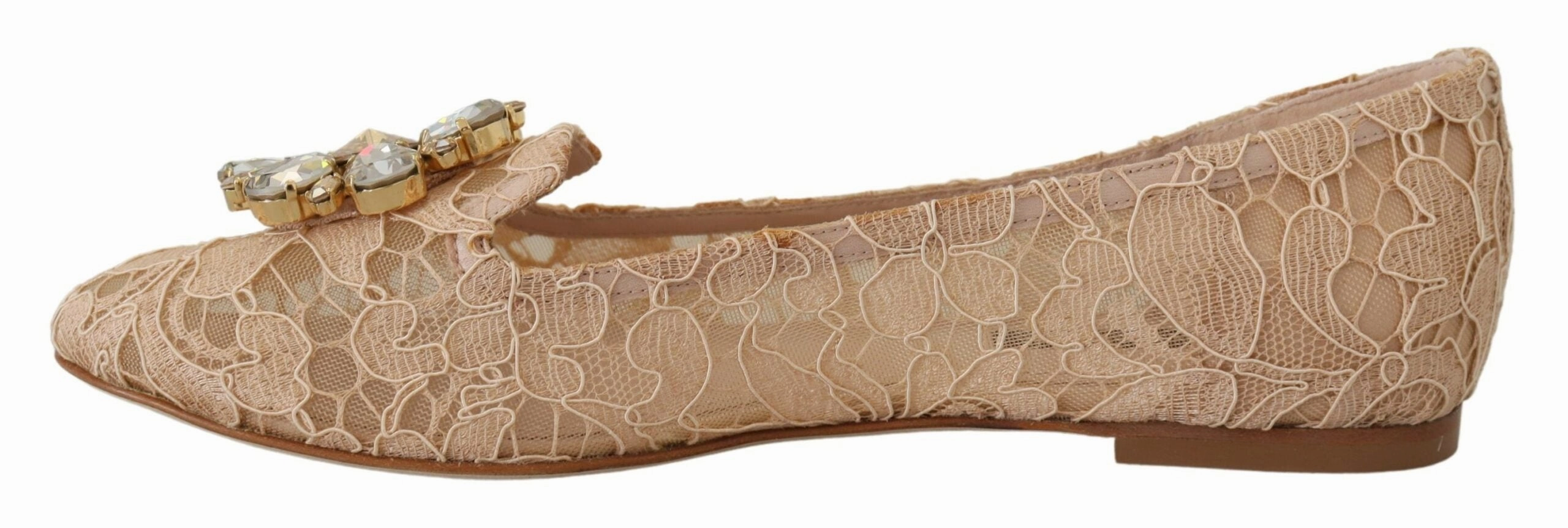 Running Shoes Flat Bottom Dolce & Gabbana Beige Taormina Lace Crystals Ballet Flats Shoes