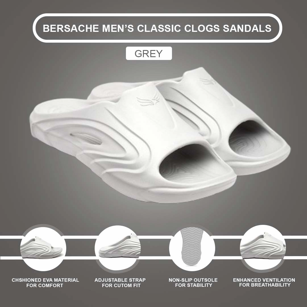 Open Toe Slippers Bersache Extra Soft Classic Casual with  Regular wear with Ultra Soft & Flexibility Technology Clog's for Men's & Boy's (6113-Grey)