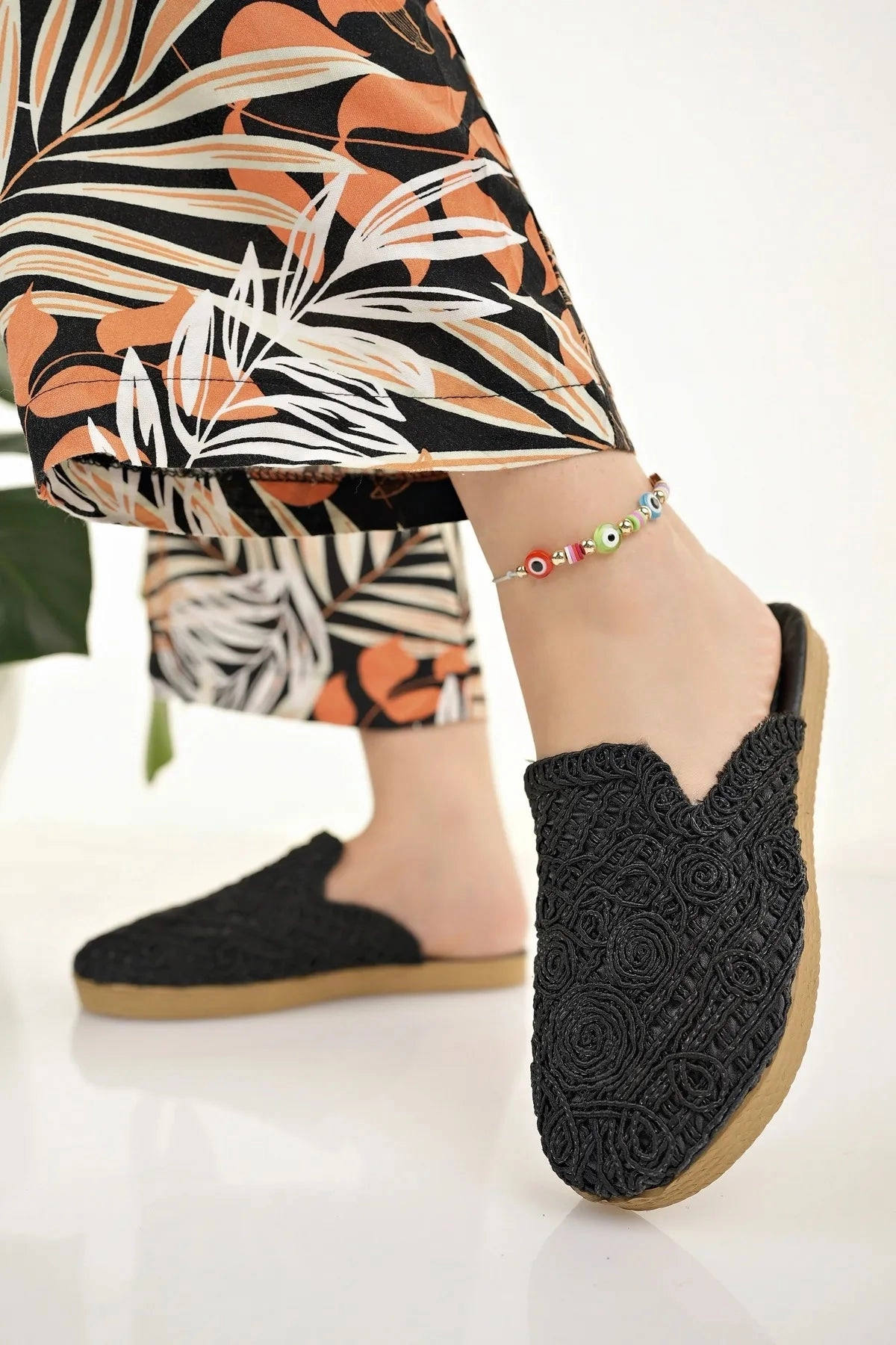 Vionic Slippers For Plantar Fasciitis Modafrsat  Women's Straw  Closed Knit Lace Embroidery Slippers