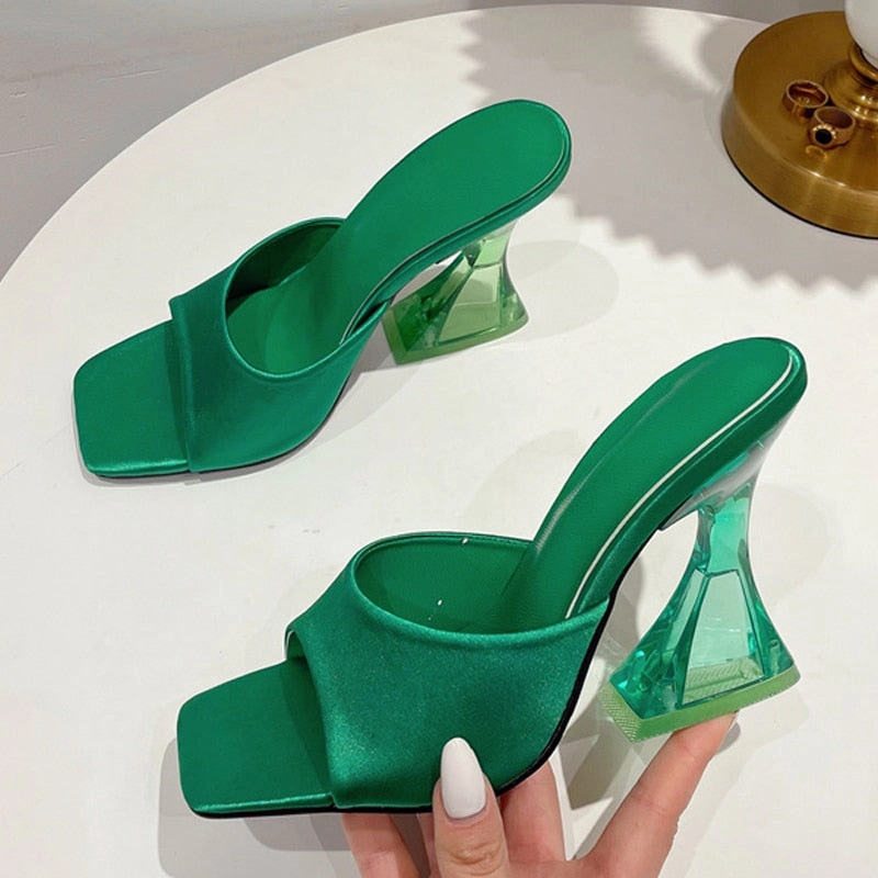 Summer Green  Shoes Slippers Silky Wide Palace Slippers