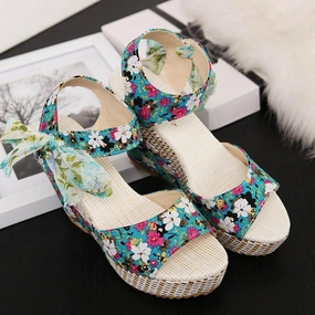 My Slippers Moccasins Wedge Lace Laces Floral Pattern High Heels S3365441