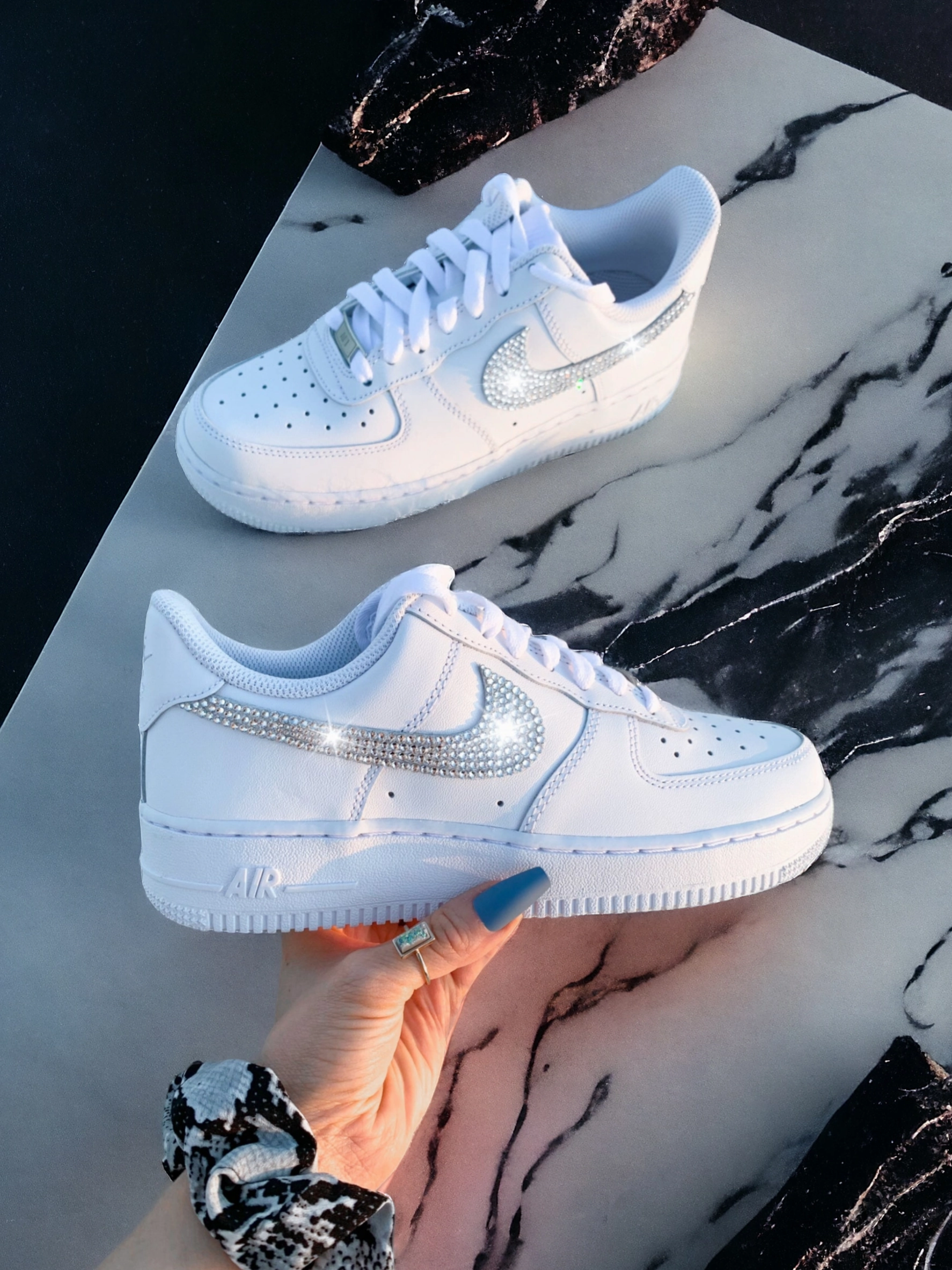 White Swarovski Women's Nike Air Force 1 Shoes Asics Gel Fastball 3 Squash Shoes