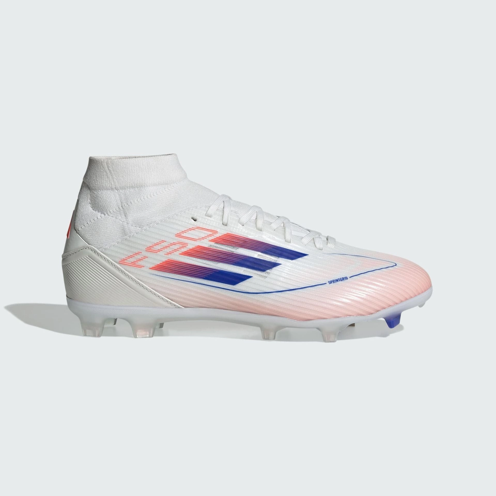 Adidas Gym Shoes Sale F50 LEAGUE MID-CUT FIRM/MULTI-GROUND BOOTS - Cloud White / Lucid Blue / Solar Red