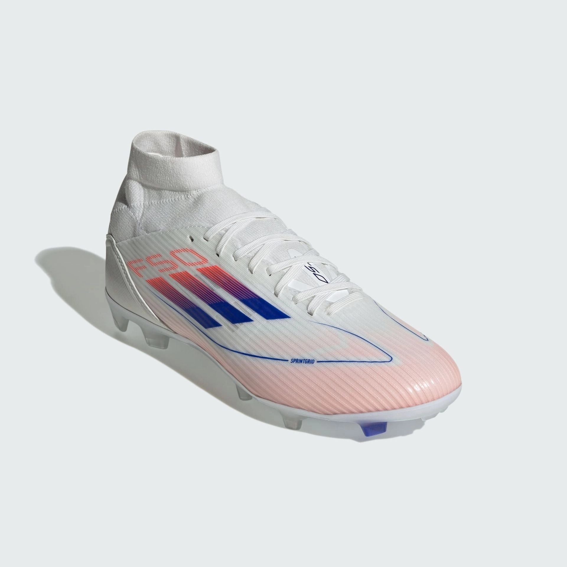Adidas Sports Shoes F50 LEAGUE MID-CUT FIRM/MULTI-GROUND BOOTS - Cloud White / Lucid Blue / Solar Red