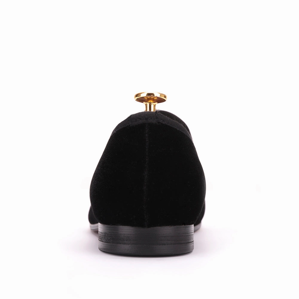 OneDrop Handmade Men Black Velvet Skull embroidery Dress Shoes Party Wedding Prom Loafers Orthoture-orthopedic Platform Loafers