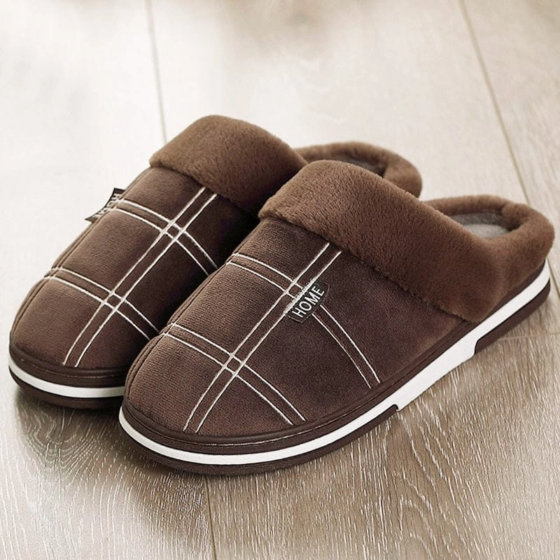 Wayer Slides Winter warm slippers men Suede plush Indoor shoes for men
