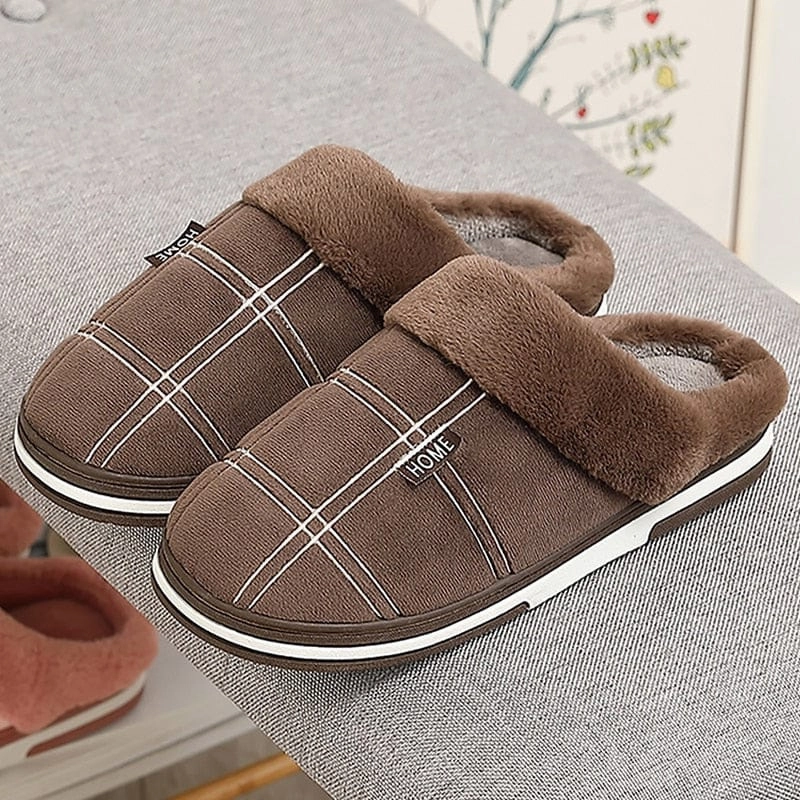 Slippers Definition Winter warm slippers men Suede plush Indoor shoes for men