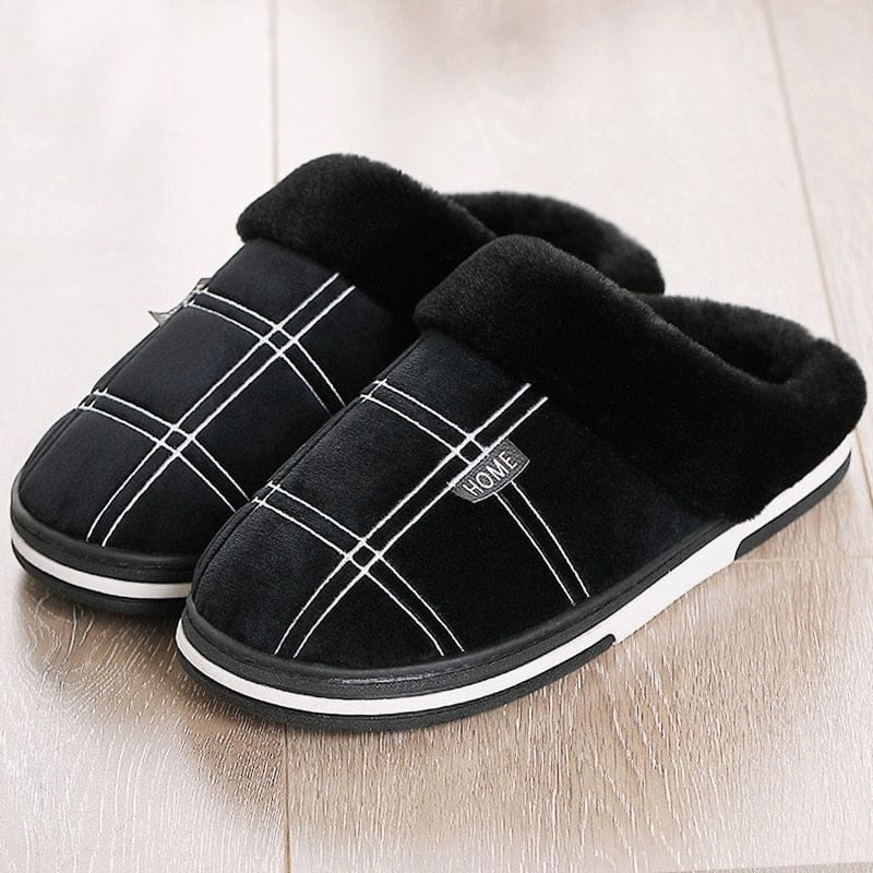 Trendy Slide Sandals Winter warm slippers men Suede plush Indoor shoes for men