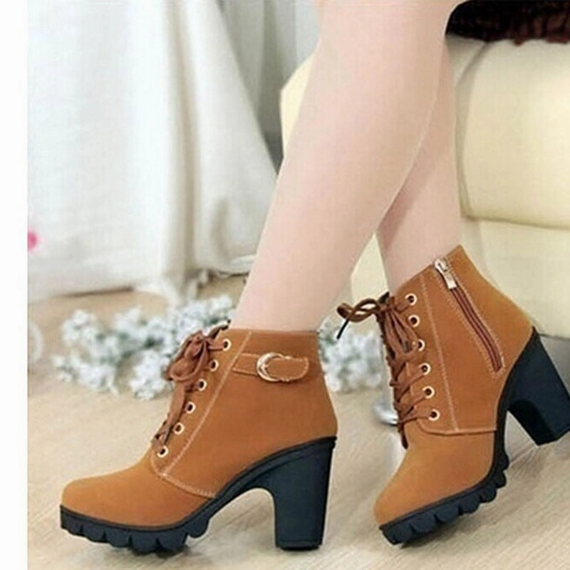 Woman Thick Fur Ankle High Heel Platform Rubber Shoes Snow Boots Barefoot Loafers