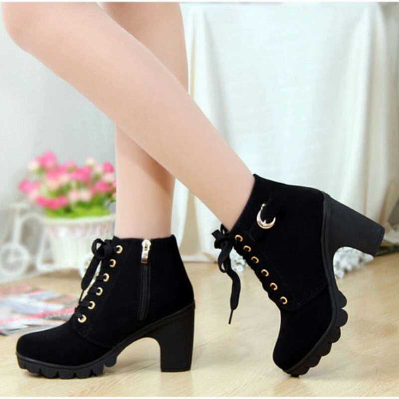 Woman Thick Fur Ankle High Heel Platform Rubber Shoes Snow Boots Aligator Loafers