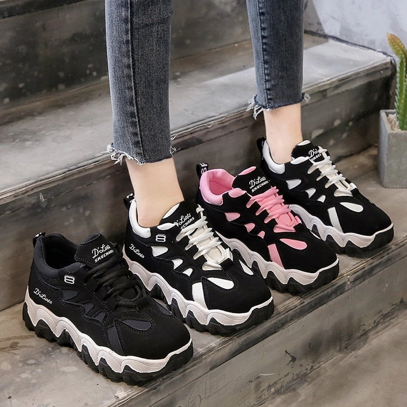 Women Fashion Vulcanized Brand Designer Girls Students Trainers Tennis Player High Platform Sneakers. Laceless Sneakers
