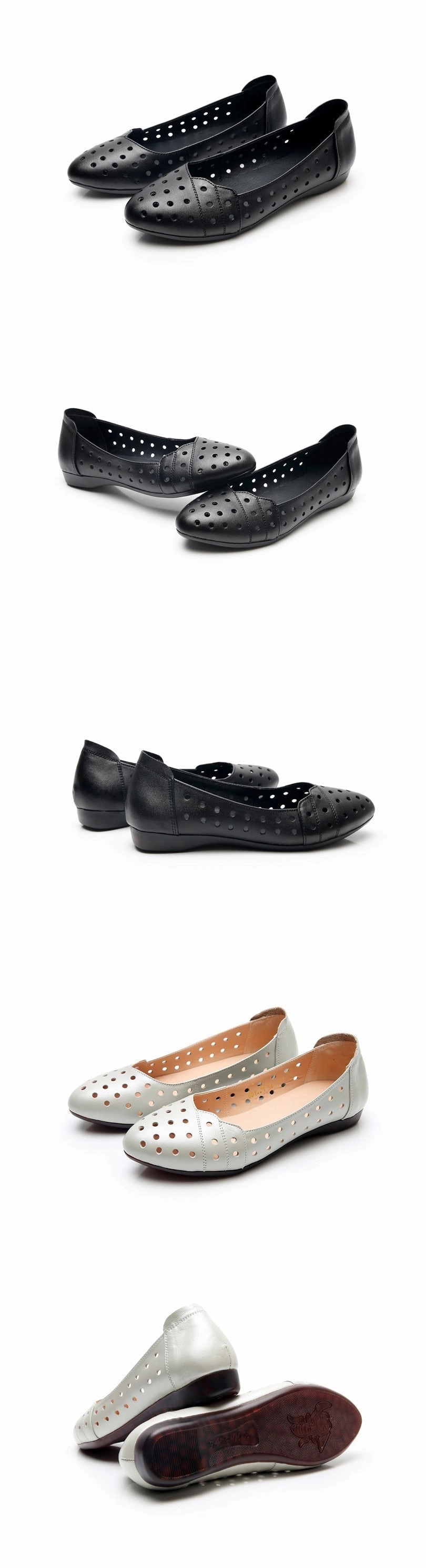 Women Flat shoes Low Heel Hollow Out Breathable Leather Soft Sandals Celebs In Loafers