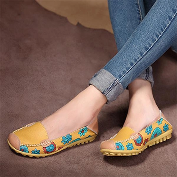 Prada Penny Loafers Women Flats 2017 PU Leather Casual Loafers Floral Walking Shoes Woman Moccasins Ladies Fashion Brand Women Casual Shoes DT913