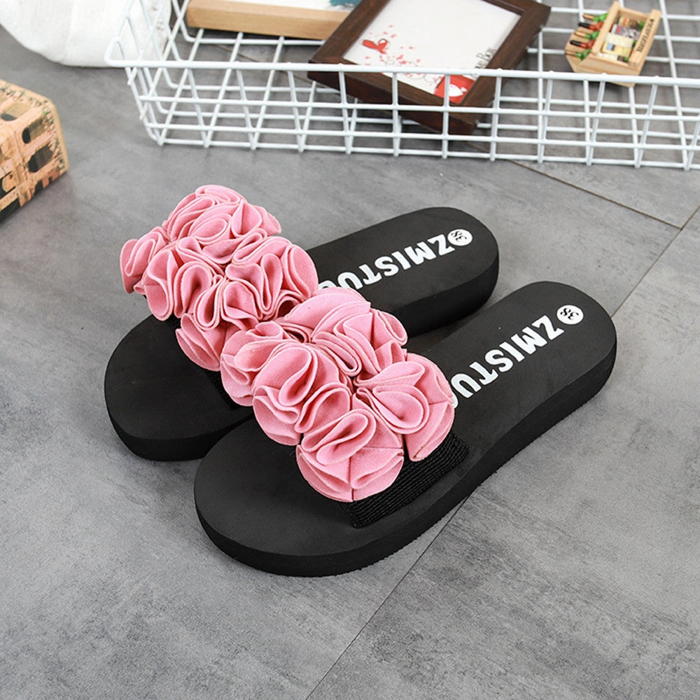 Women Flower Summer Sandals Slipper Indoor Outdoor Flip-flops Beach Shoes Big Toe Covered Flip Flops