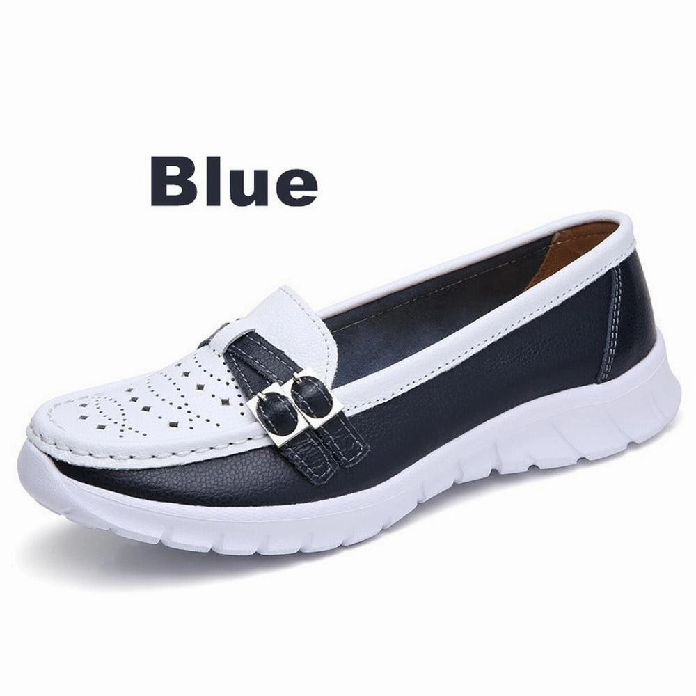 Derby Loafers Women Genuine Leather Flats Moccasin Loafers Slip On Hollow EVA Shoes