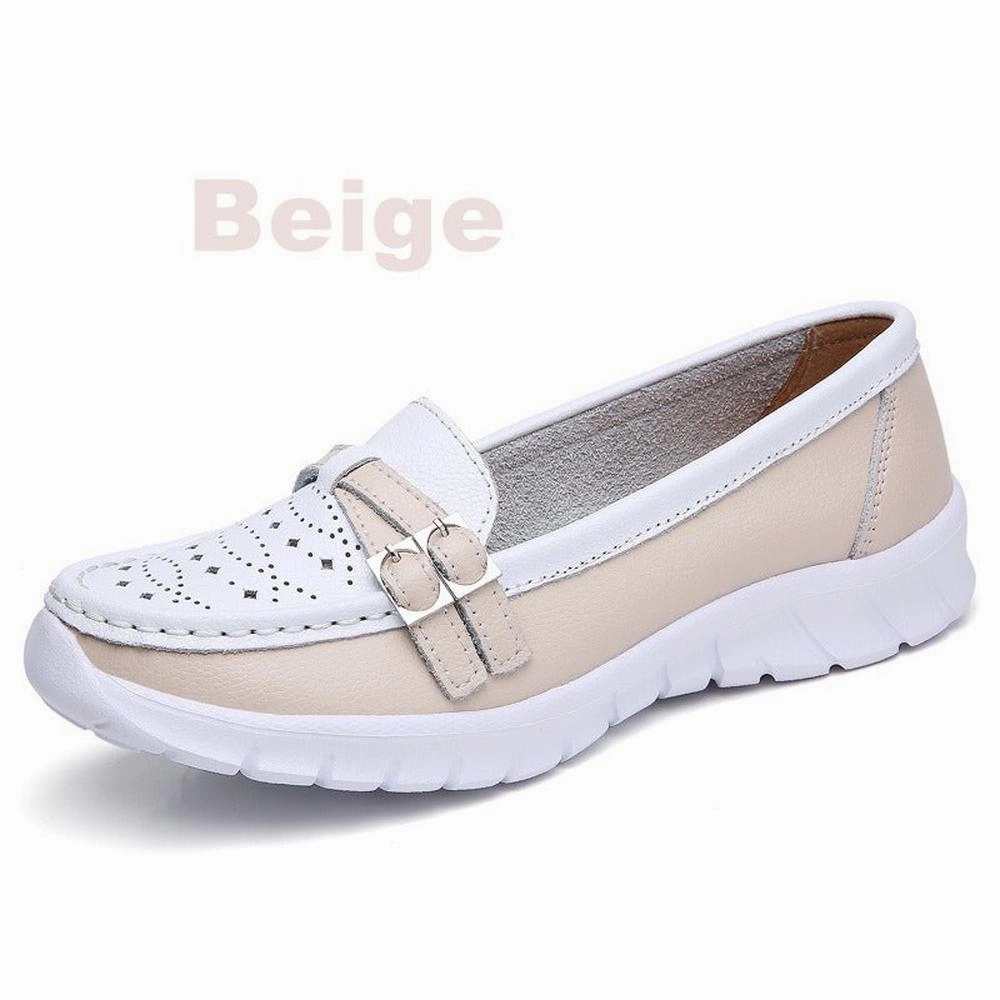 Sanders Loafers Women Genuine Leather Flats Moccasin Loafers Slip On Hollow EVA Shoes