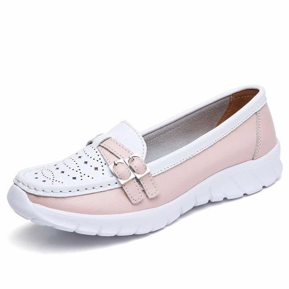 Women Genuine Leather Flats Moccasin Loafers Slip On Hollow EVA Shoes Original Loafers
