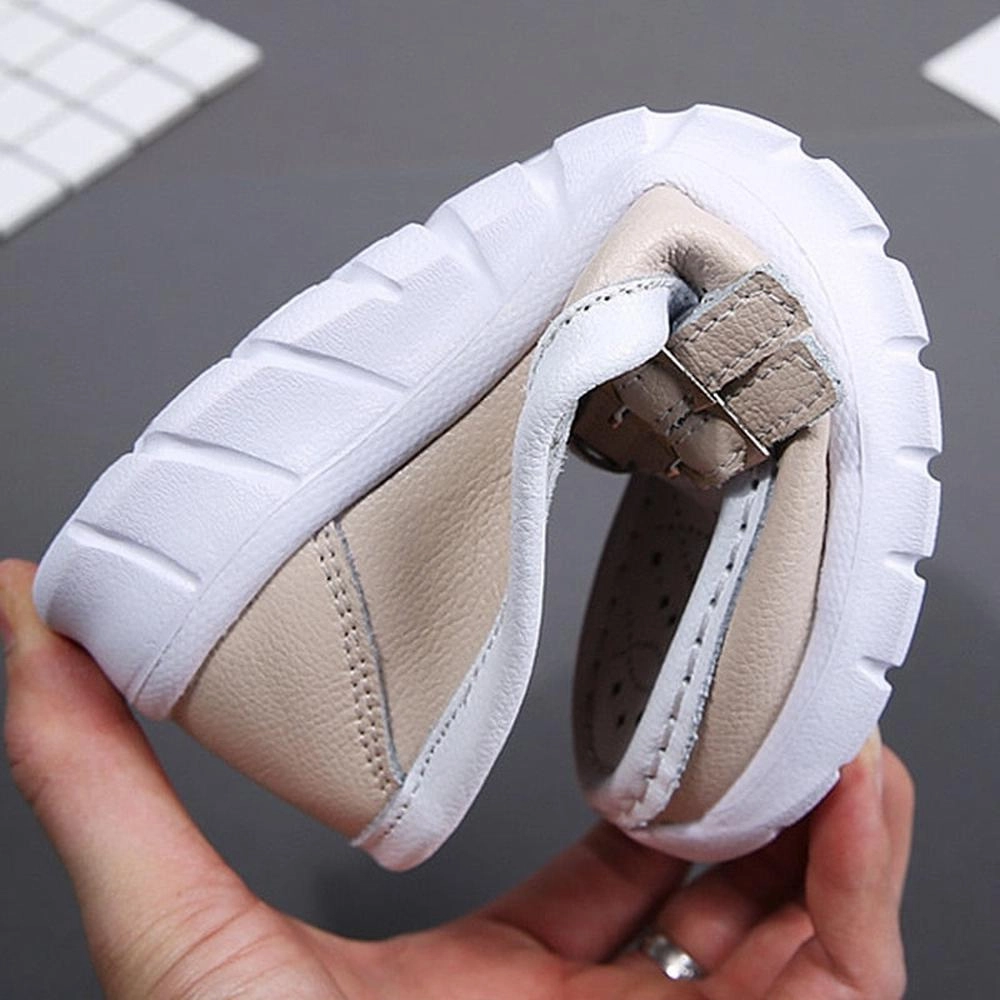 Women Genuine Leather Flats Moccasin Loafers Slip On Hollow EVA Shoes Ruched Loafers