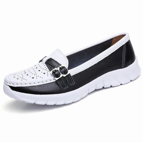 Women Genuine Leather Flats Moccasin Loafers Slip On Hollow EVA Shoes Style Penny Loafers