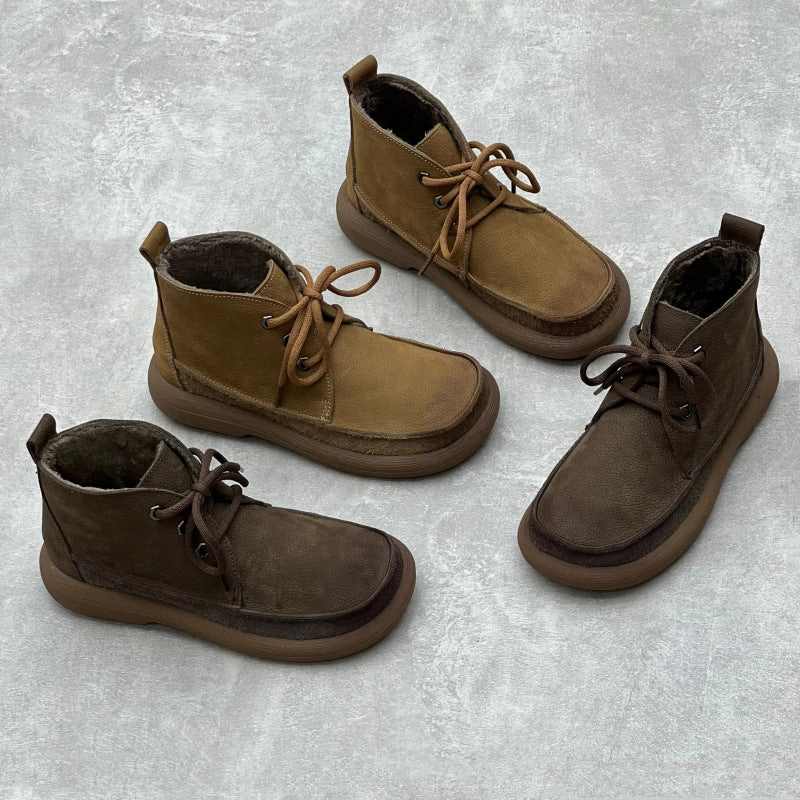 Women Handmade Retro Leather High-topLace-up Casual Shoes Casual Shoe Guide