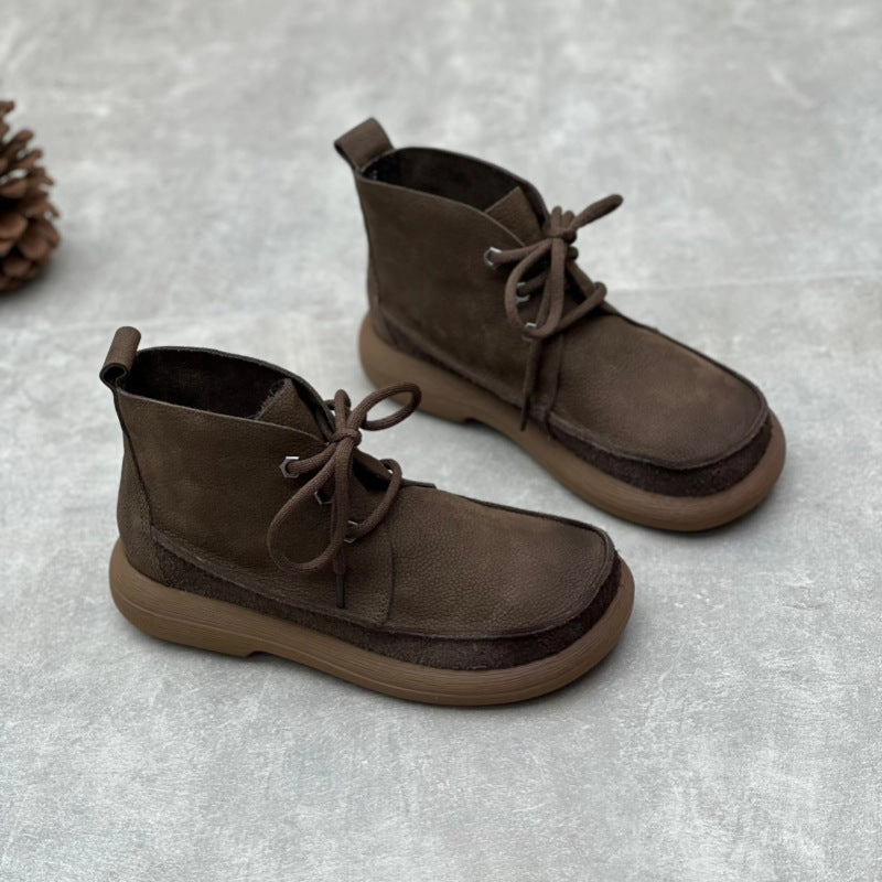 Women Handmade Retro Leather High-topLace-up Casual Shoes Casual Shoes Office Work