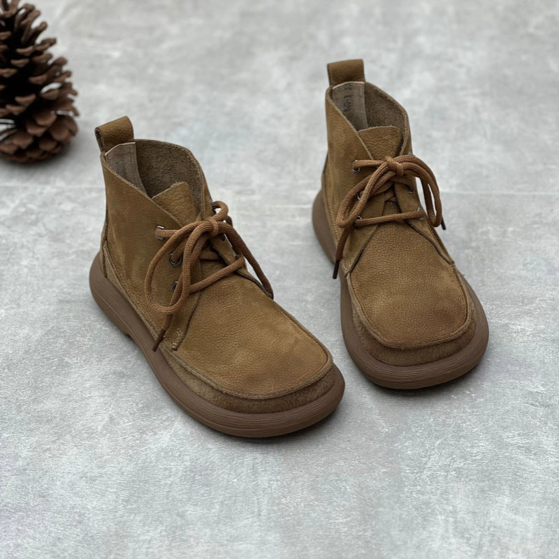 Casual Shoes Work Women Handmade Retro Leather High-topLace-up Casual Shoes