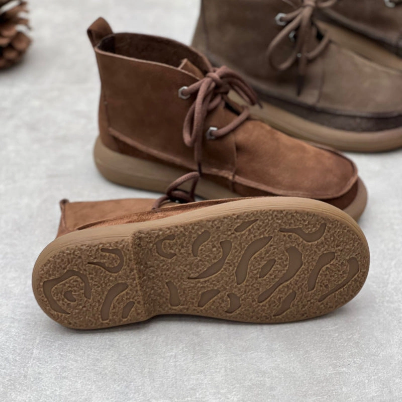 Island Casual Shoes Women Handmade Retro Leather High-topLace-up Casual Shoes