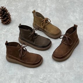 Women Handmade Retro Leather High-topLace-up Casual Shoes Multicolor Casual Shoes