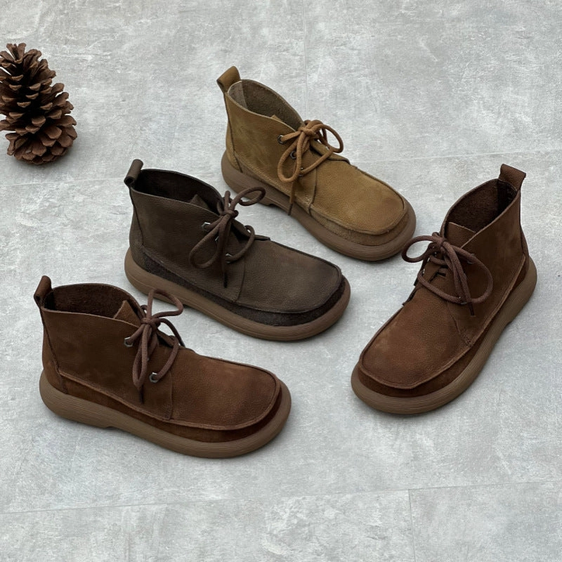 Smart Casual Shoes Sale Women Handmade Retro Leather High-topLace-up Casual Shoes