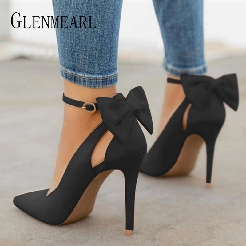 Women High Heels Brand Pumps Women Shoes Pointed Toe Buckle Strap Butterfly Summer Sexy Party Shoes Wedding Shoes Plus Size DE Arch Fit Casual Shoes