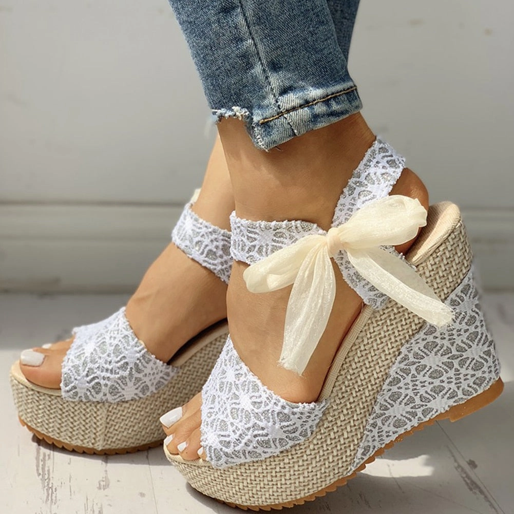 Grey Casual Shoes Women Lace Leisure Women Wedges Heeled Shoes
