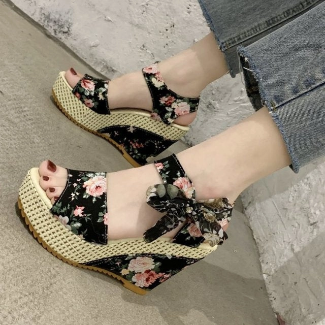 Women Lace Leisure Women Wedges Heeled Shoes Festival Casual Shoes