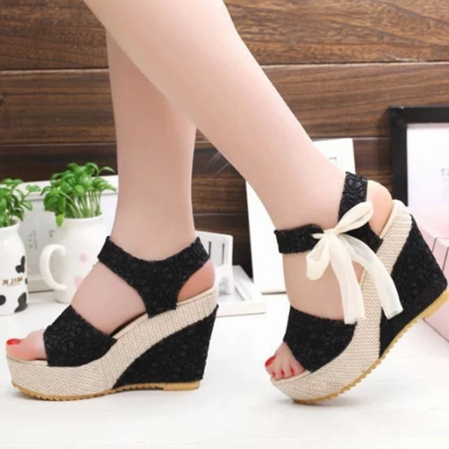 Casual Spd Bike Shoes Women Lace Leisure Women Wedges Heeled Shoes
