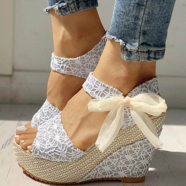 Women Lace Leisure Women Wedges Heeled Shoes Older Casual Shoes