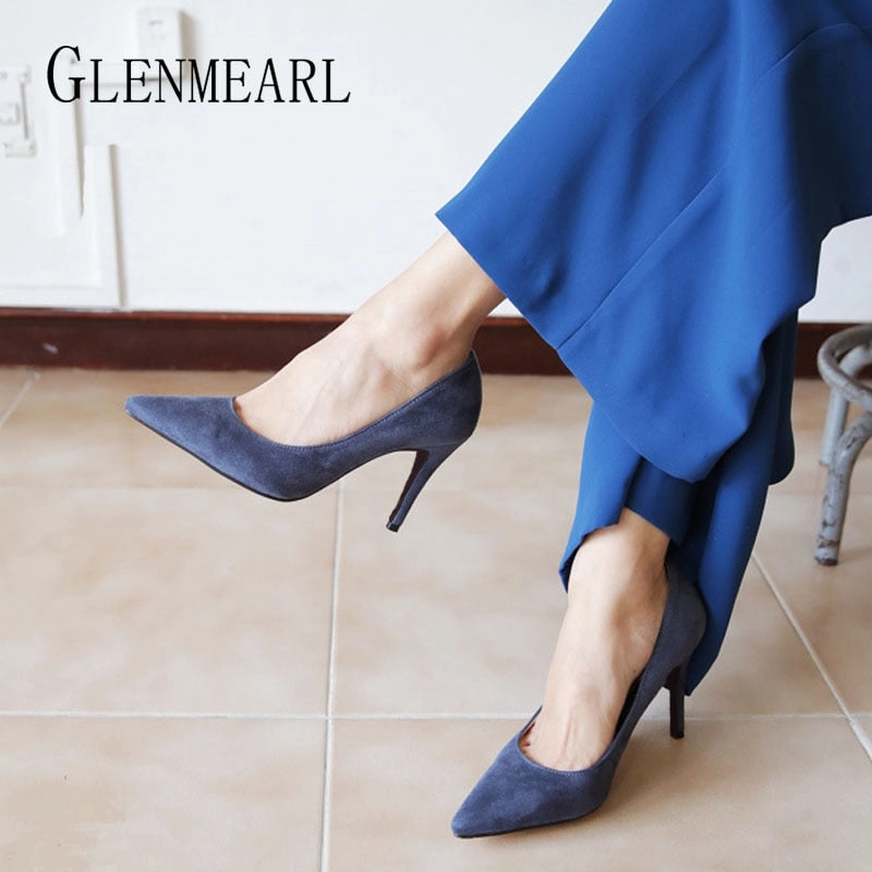 Casual Summer Slip Shoes Women Pumps High Heels Shoes Pointed Toe Brand Woman Wedding Shoes Spring Summer Thin Heels Office Lady Dress Shoes Plus Size