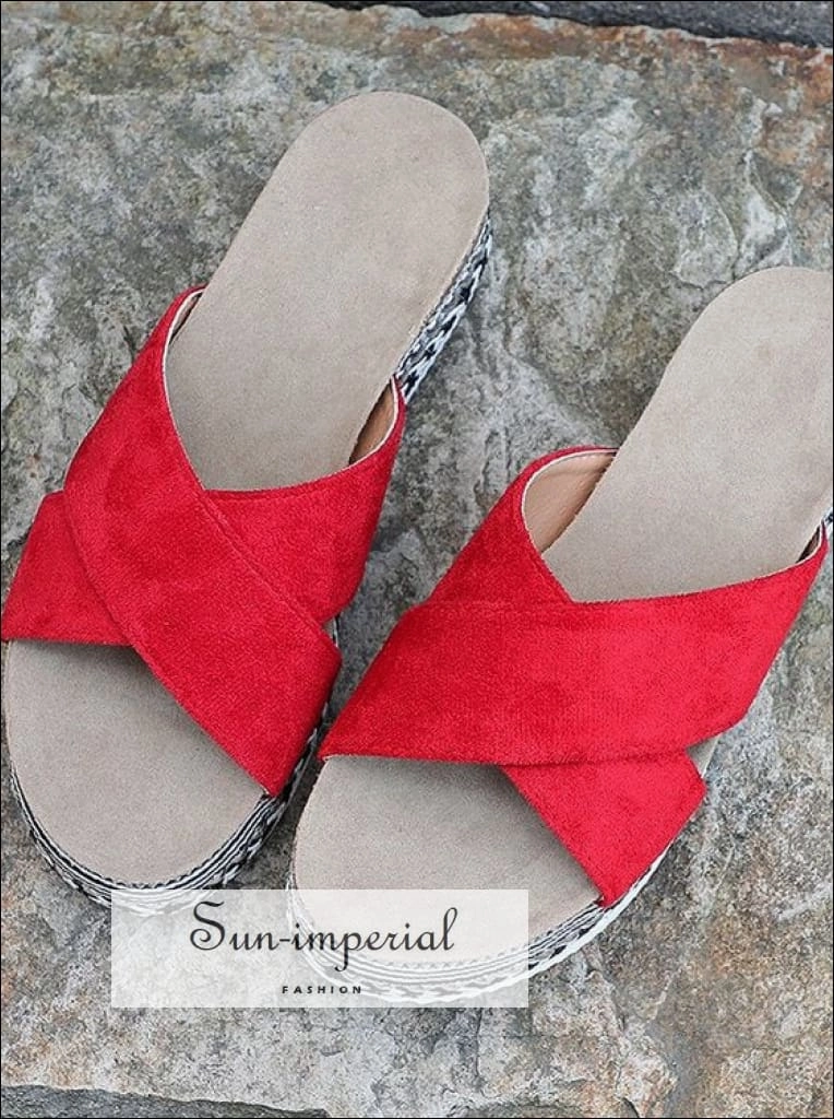 Women Red Summer Open Toe Platform Casual Slippers Ladies Outdoor Flip Flops X Shape Impala Flip Flops